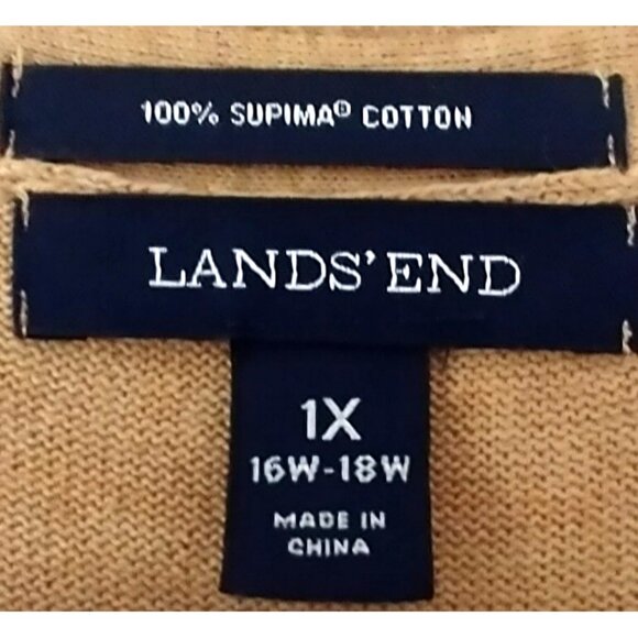 Lands End Womens Cardigan 3/4 Sleeves Supima Cotton Sweater Ginger Brown- 1X - Picture 5 of 8